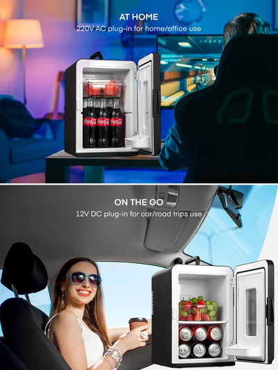 NORTHCLAN Mini Fridge for Room 15 L, with 220 V AC/12 V DC for Car and Home Use, Portable Fridge and Heating Fridge Perfect for Drinks, Cosmetics, Snacks, Max & Eco Mode, Black
