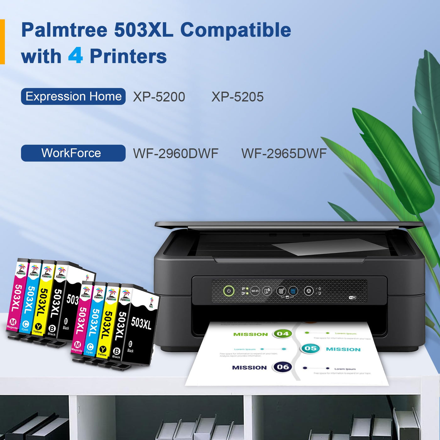 Palmtree 503xl Patronen Kompatibel mit Epson XP 5200 Druckerpatronen und Epson WF 2960 Patronen für Epson 503 XL für Epson Expression Home XP-5200 XP-5205 Epson Workforce WF-2960DWF WF-2965 (8 Pack)
