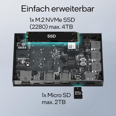 Orbsmart AW-15L Mini-PC Win11 Pro Desktop-PC | Computer | Micro-PC | lüfterlos | stromsparend (Intel N100 CPU, 16GB RAM, 512GB eMMC, USB-C, WiFi 6)