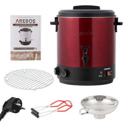 Arebos Einkochautomat 1800 W | Einkochtopf 28 L | mit Timer, Thermostat & Überhitzungsschutz | stufenlose Temperatureinstellung 30-110 °C| Zeitschaltuhr 20-120 min.| Glühweinkocher Heißgetränkeautomat