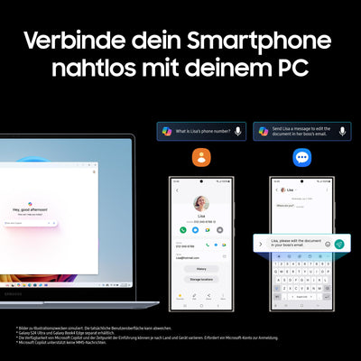 Samsung Galaxy Book4 Edge Galaxy AI-Laptop, 16-Zoll-Display, 16GB RAM, Snapdragon X Elite Prozessor, Notebook 512GB Speicher, Copilot+ PC, Sapphire Blue, 3 Jahre Herstellergarantie
