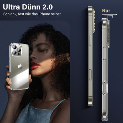 UniqueMe für iPhone 16 Pro Hülle - Handyhülle für iPhone 16 Pro Case, 5 in 1 Set Rundumschutz Schutzhülle Cover,1 Handyhülle & 2 Schutzfolie & 2 Kameraschutz - Transparent