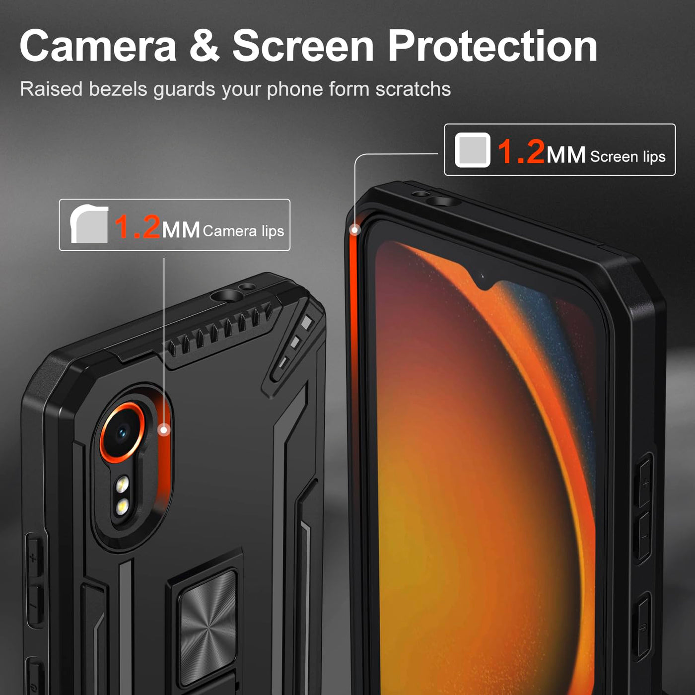 ivoler Hülle für Samsung Galaxy Xcover 7 mit Ständer und 2 Stück Panzer Schutz Glas, [Kameraschutz] [Militärischer] Stoßfest Handyhülle Kratzfest Schutzhülle Anti-Fingerabdruck Case Cover, Schwarz