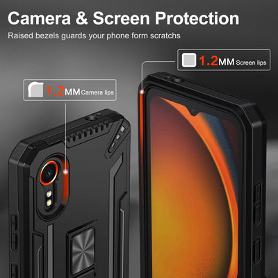ivoler Hülle für Samsung Galaxy Xcover 7 mit Ständer und 2 Stück Panzer Schutz Glas, [Kameraschutz] [Militärischer] Stoßfest Handyhülle Kratzfest Schutzhülle Anti-Fingerabdruck Case Cover, Schwarz