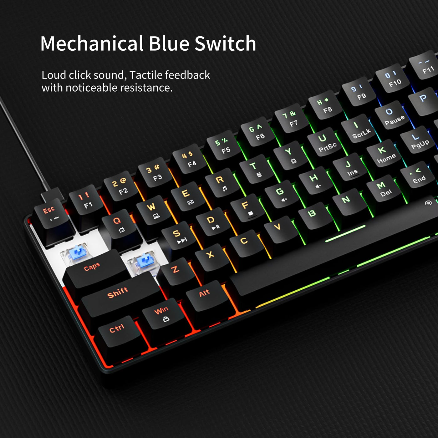 Newmen GM611 Gaming Tastatur,RGB-Beleuchtung 61 Multimedia-Tasten Kabelgebundene Mechanische Tastatur Anti-Ghosting Programmierbare Gaming Tastatur 60 Prozent für PC/Windows Gamer Blau Schalter