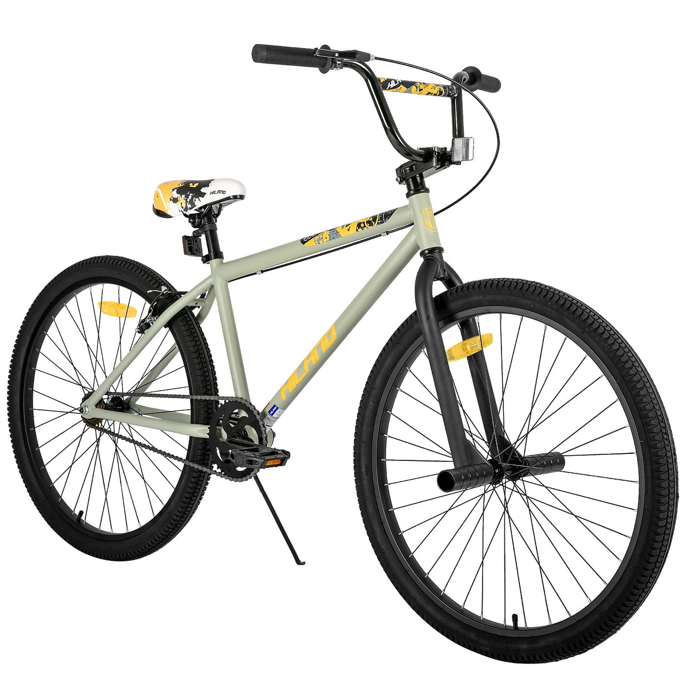 Hiland 24 Zoll Kinderfahrrad für Jungen und Mädchen, Jugendliche BMX, Freestyle, 2 Stahl Pegs, Kettenschutz, Freilauf Schwarz Grau