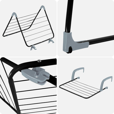 KADAX Wäscheständer 3in1, Standtrockner mit Rädern, Wäschetrockner für Heizung und Badewanne, Flügelwäschetrockner mit 18m Trockenfläche (Schwarz)