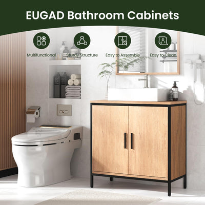 EUGAD Waschbeckenunterschrank 60x60x30 cm, Badezimmerschrank mit höhenverstellbarer Trennwand, Kleiner Schrank im Badezimmer, Badschrank aus Holzwerkstoff Metall, Schwarz