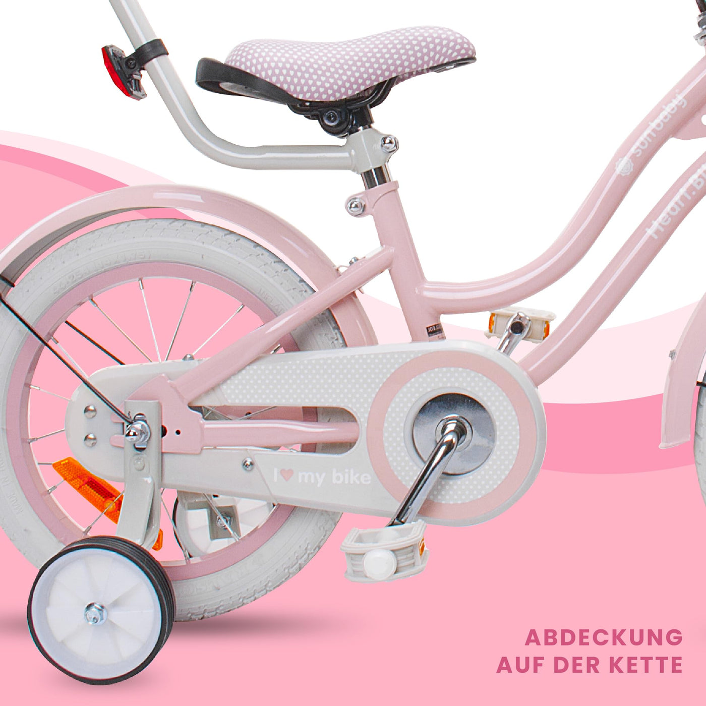 sun baby Mädchenfahrrad 14 Zoll Radgröße Heart Bike zur Auswahl, mit Abnehmbarer Schubstange, Kinderfahrrad für Mädchen von 2 bis 6 Jahre (Silver Moon Rosa, 14 Zoll)
