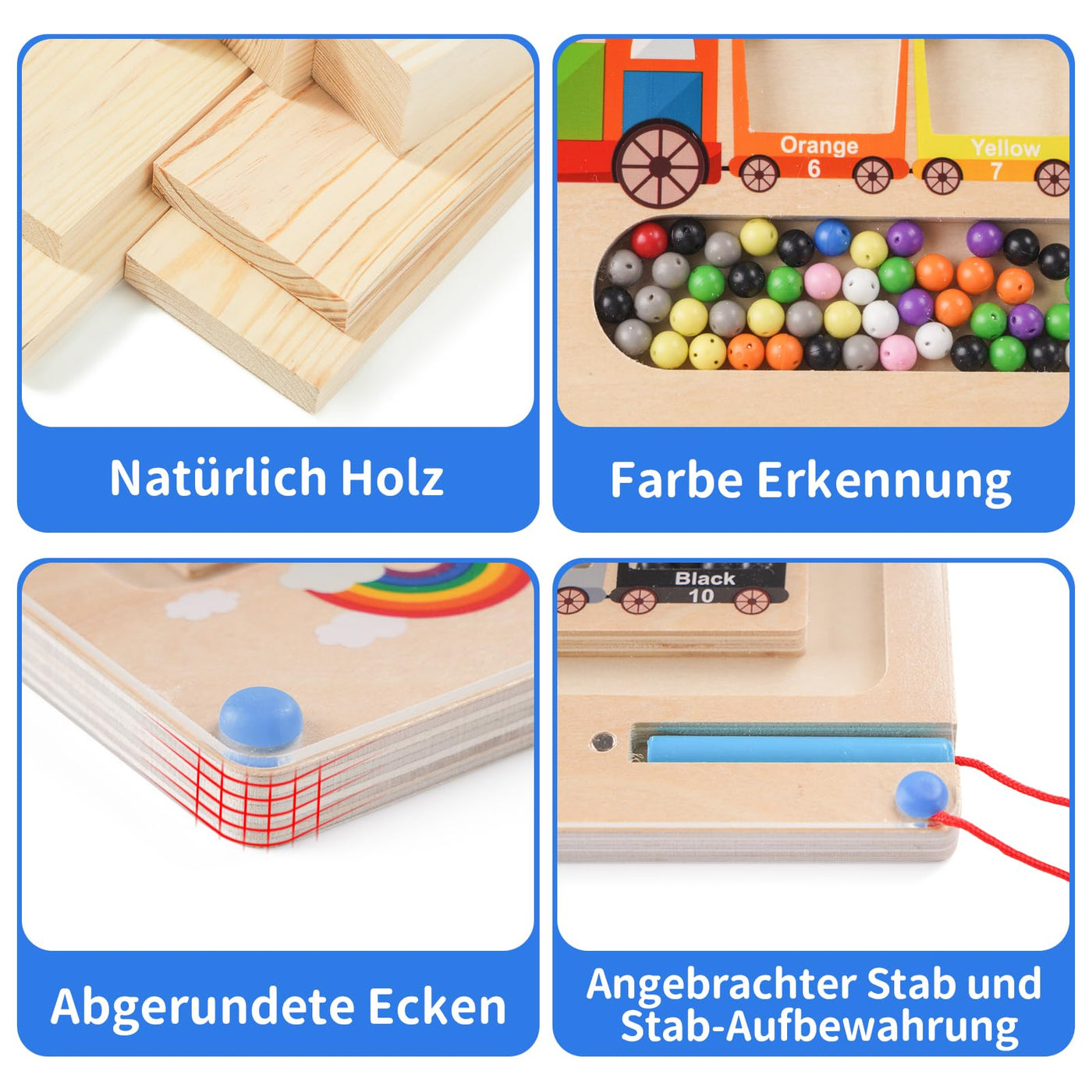 Montessori Spielzeug Magnetspiel Labyrinth ab 2 3 4 5 Jahre, Holzspielzeug Kinderspielzeug Lernspiele Busy Board, Magnet Spielzeug Kinder Motorikspielzeug Sortierspiel Geschenk für Mädchen Jungen