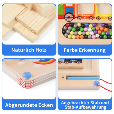 Montessori Spielzeug Magnetspiel Labyrinth ab 2 3 4 5 Jahre, Holzspielzeug Kinderspielzeug Lernspiele Busy Board, Magnet Spielzeug Kinder Motorikspielzeug Sortierspiel Geschenk für Mädchen Jungen