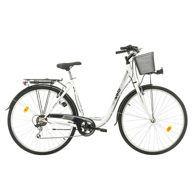Multibrand Probike 28 Zoll City Fahrrad ALU Rahmen 7 Gang, Korb, Fahrrad-Licht, Damen, Herren geeignet ab 170-185 cm (Weiß grau, 510)