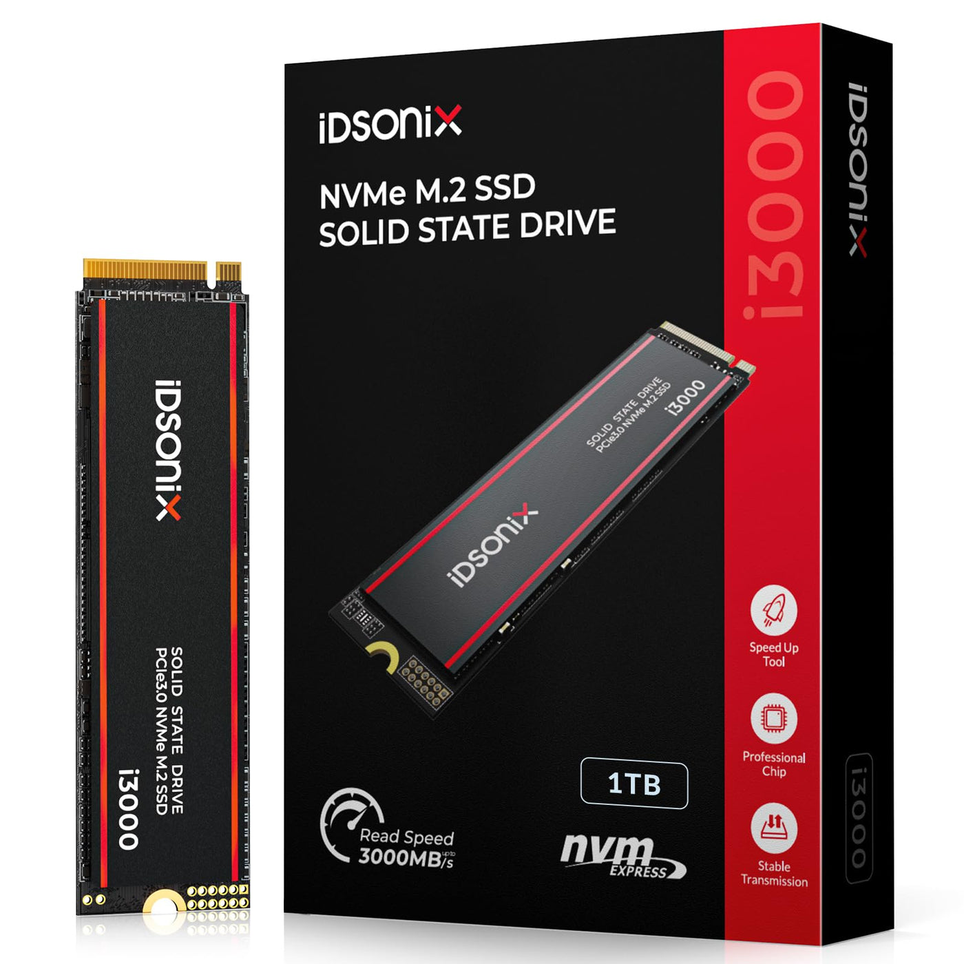 iDsonix M.2 SSD 1 TB, PCIe Gen3x4, Geschwindigkeit bis zu 3.100 MB/s, M.2 2280 NVME 1 TB SSD mit 3D NAND Flash und Kühlkörper, internes Solid State Laufwerk für Laptop, Desktop, Mini PC und Computer