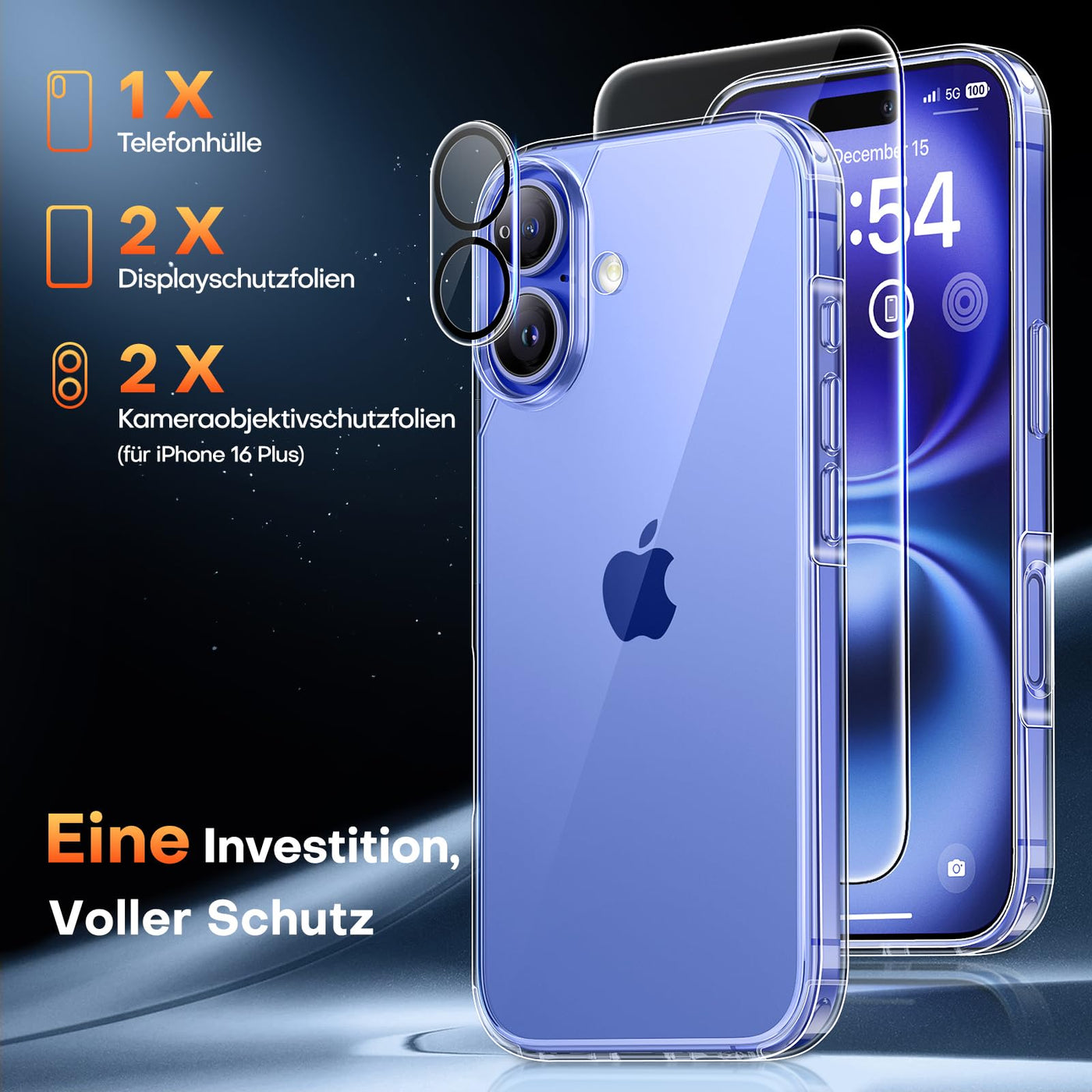 TAURI 5 in 1 für iPhone 16 Plus hülle, Handyhülle für iPhone 16 Plus Case, [Vergilbt Nicht] Schlanke, Stoßfeste Telefon Hülle - Transparent