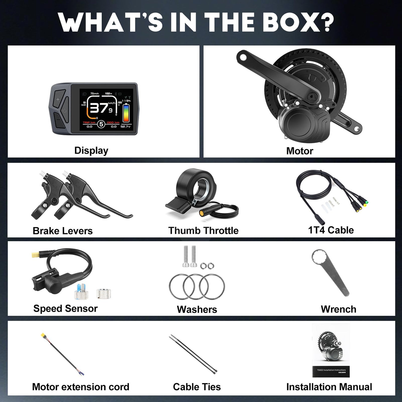 TSDZ Mittelmotor 36V 250W TSDZ2B mit EKD01 Mehrsprachig LCD Anzeige and 36V13ah Ebike Batterie, 2024 Version TSDZ2 Elektrofahrrad Umbausatz Drehmomentsensor Mittelmotor