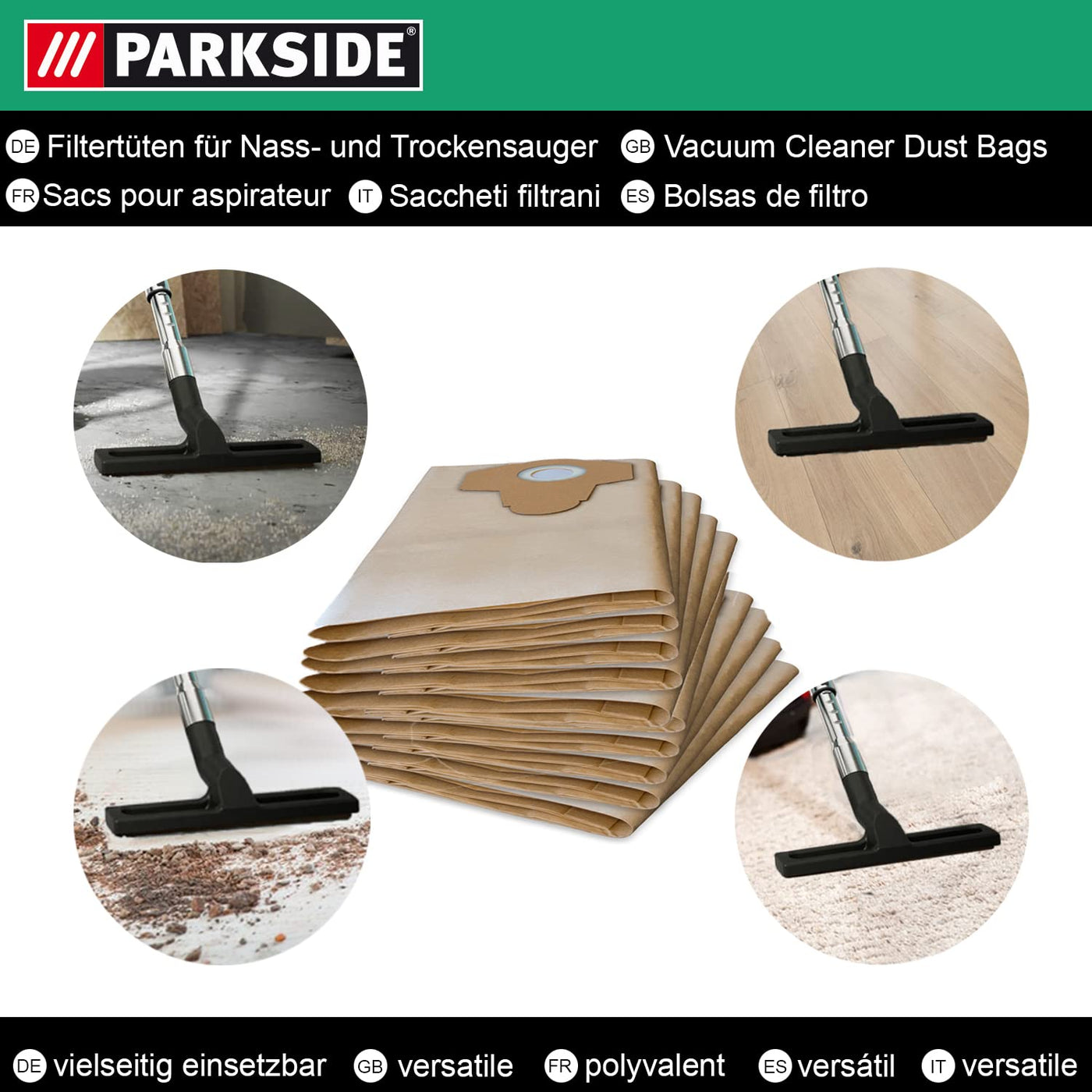 10 Original Parkside Lidl Staubsaugerbeutel für Nass-Trocken-Sauger PWD 25, 30, PNTS 23, 30, 1400, 1500 A1, A2, B1, C1, D1, B2, B3, E2, C4, D5, F2, H4