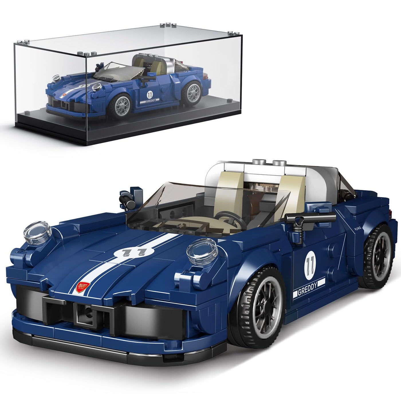 Mould King 27040 Technik Speed Champion Rennwagen Bausteine 911 Sportwagen Klemmbausteine mit Acryl-Vitrine Modellautos zum Sammeln (366 Teile)
