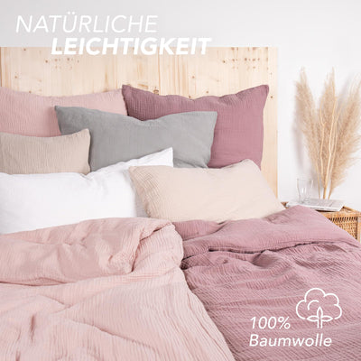 Pure Label Musselin Bettwäsche 135x200 cm mit einem Kissenbezug 80x80 cm aus 100% Baumwolle - Traumhaft weiche, kuschelige Bettwäsche-Sets in rosa aus Musselin