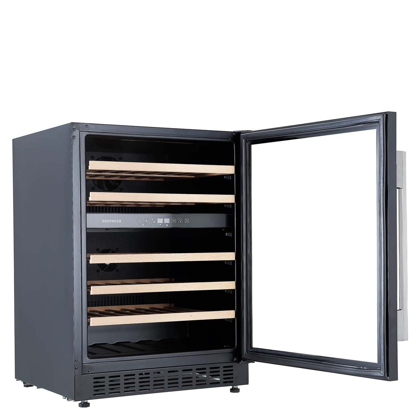 Respekta Unterbau-Weinkühlschrank für 46 Standardflaschen / 129 L Nutzinhalt / 2Temperaturzonen, je 5° - 22°C/Touch Control/LED Leuchte/WechselbarerTüranschlag/Max. 43 dB/WKSU 46-19