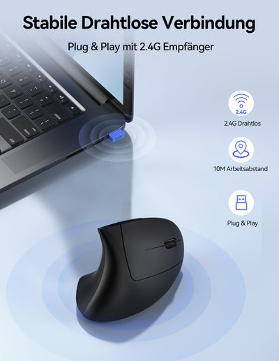 TECKNET Wiederaufladbar Ergonomische Maus Kabellos, 2.4G Optische Vertikale Maus Ergonomisch, 5 Einstellstufen bis 4800DPI, Leise Wireless Vertical Mouse mit 6 Tasten für Laptop, PC, Windows, Mac OS