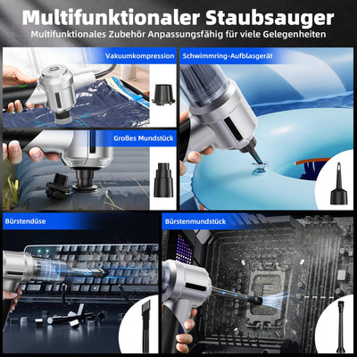 Quilted Northern Handstaubsauger, 15000Pa Akku Handstaubsauger, 3 in 1 Faltbar Auto-Staubsauger, Mini Staubsauger mit Bürstenloser Motor, Nass&Trocken Kabelloser Staubsauger für Auto, Haus, Küche