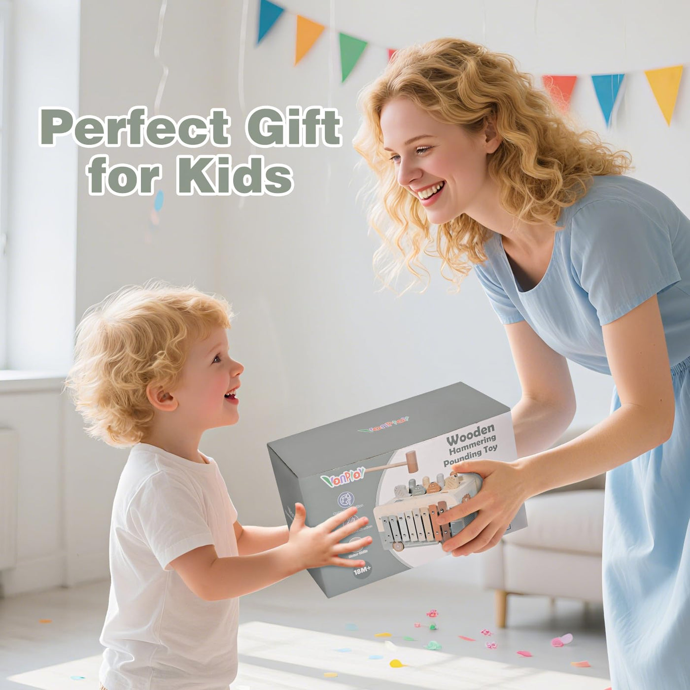 Vanplay Montessori Spielzeug ab 1 Jahr, 7 in 1 Hammerspiel Angelspiel Magnet Holzspielzeug Motorikspielzeug, Xylophon Kinder 1 Jahr, Geschenk Kinderspielzeug ab 1 2 3 Jahre Mädchen Junge