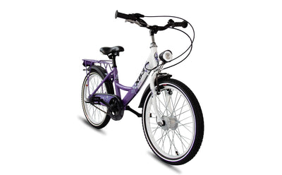 XB3 20 Zoll Kinderfahrrad für Mädchen-Jungen ab 6 Jahre, 3 Gänge Naben-Schaltung, Mädchenfahrrad mit Rücktrittbremse, Nabendynamo StVZO | Weiß/Lila