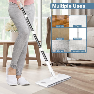 Masthome Wischmopp Set mit Eimer,Bodenwischer Set mit 10 Mikrofaser Pads und Langem Edelstahl Griff,Putzeimer mit Wischmop,Wischmopp mit Auswringfunktion für Alle Böden,Weiß