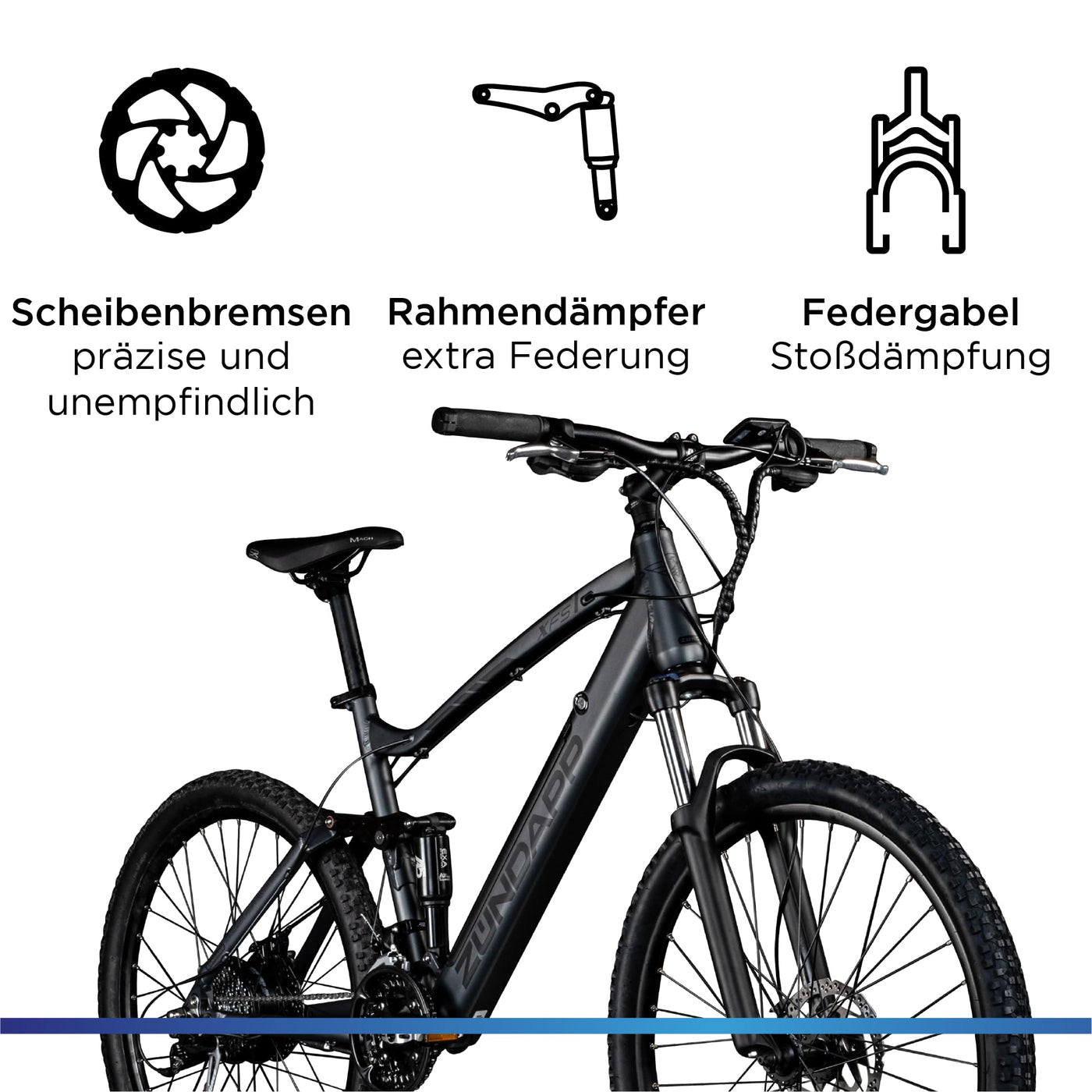 ZÜNDAPP XFS Ebike 27,5 Zoll Fully MTB Fahrrad für Damen und Herren 170-190 cm Elektrofahrrad Hinterradmotor 27 Gang Scheibenbremse E Bike 504 Wh Akku (schwarz, 48 cm)