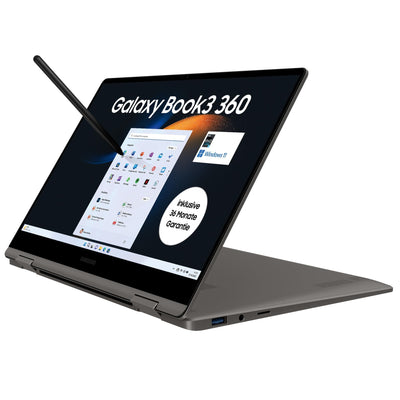 Samsung Galaxy Book3 360 Laptop, 13" Full HD 60Hz Display, TOUCHSCREEN, AMOLED, Intel Core i7-1360P, 16GB RAM, 512GB SSD, Windows 11, QWERTZ Tastatur, Graphite, Inklusive 36 Monate Herstellergarantie