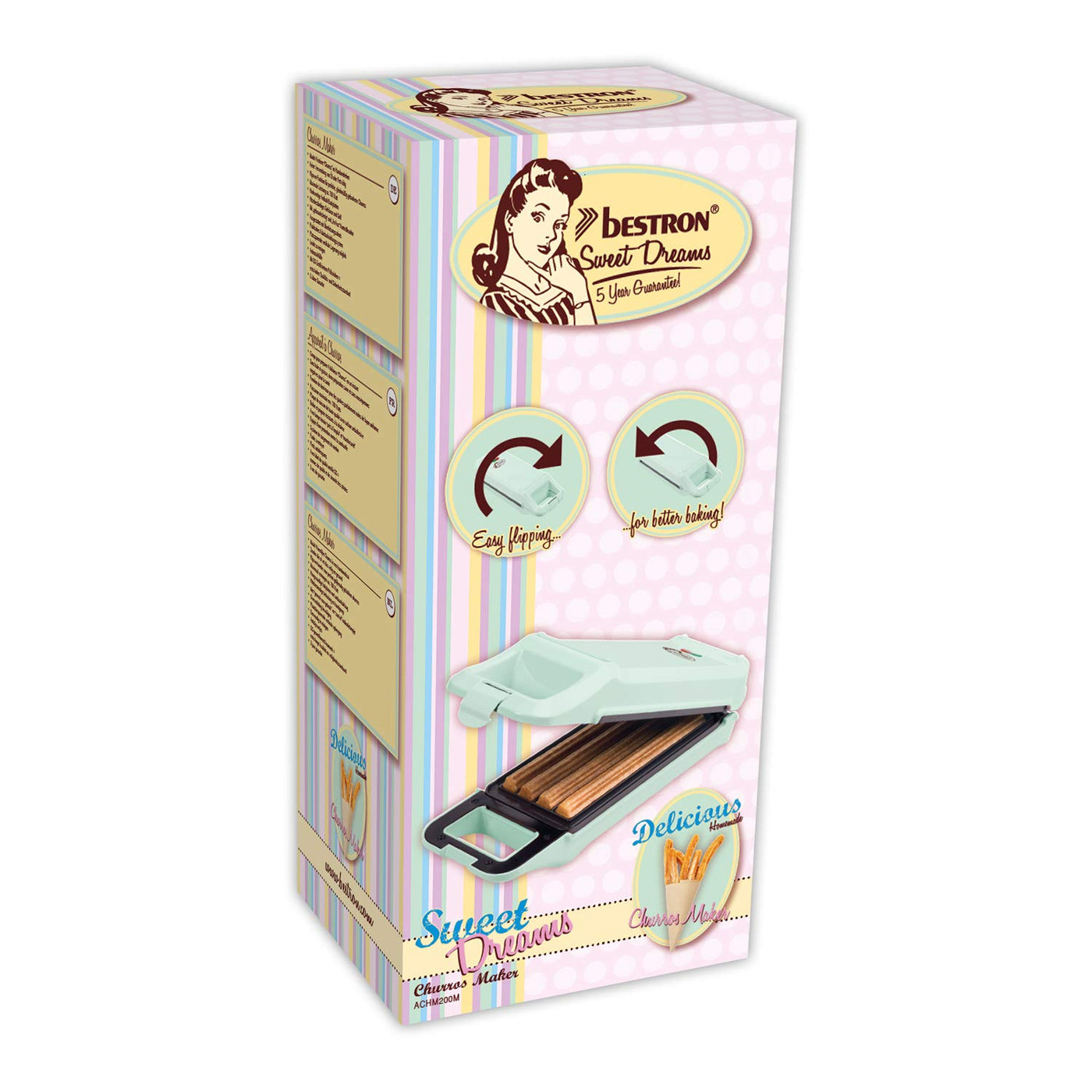 Bestron Churros Maker, Waffeleisen für bis zu 4 Churros, Retro Design, 700 Watt, Sweet Dreams, Mint