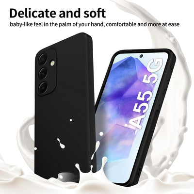 Qasyfanc Handyhülle für Samsung Galaxy A55 5G Hülle mit 2 Stück Schutzfolie, Soft TPU Silikon Case Ultra Dünn Microfiber Kameraschutz Anti-Kratzer Hülle für Samsung Galaxy A55 (Schwarz)