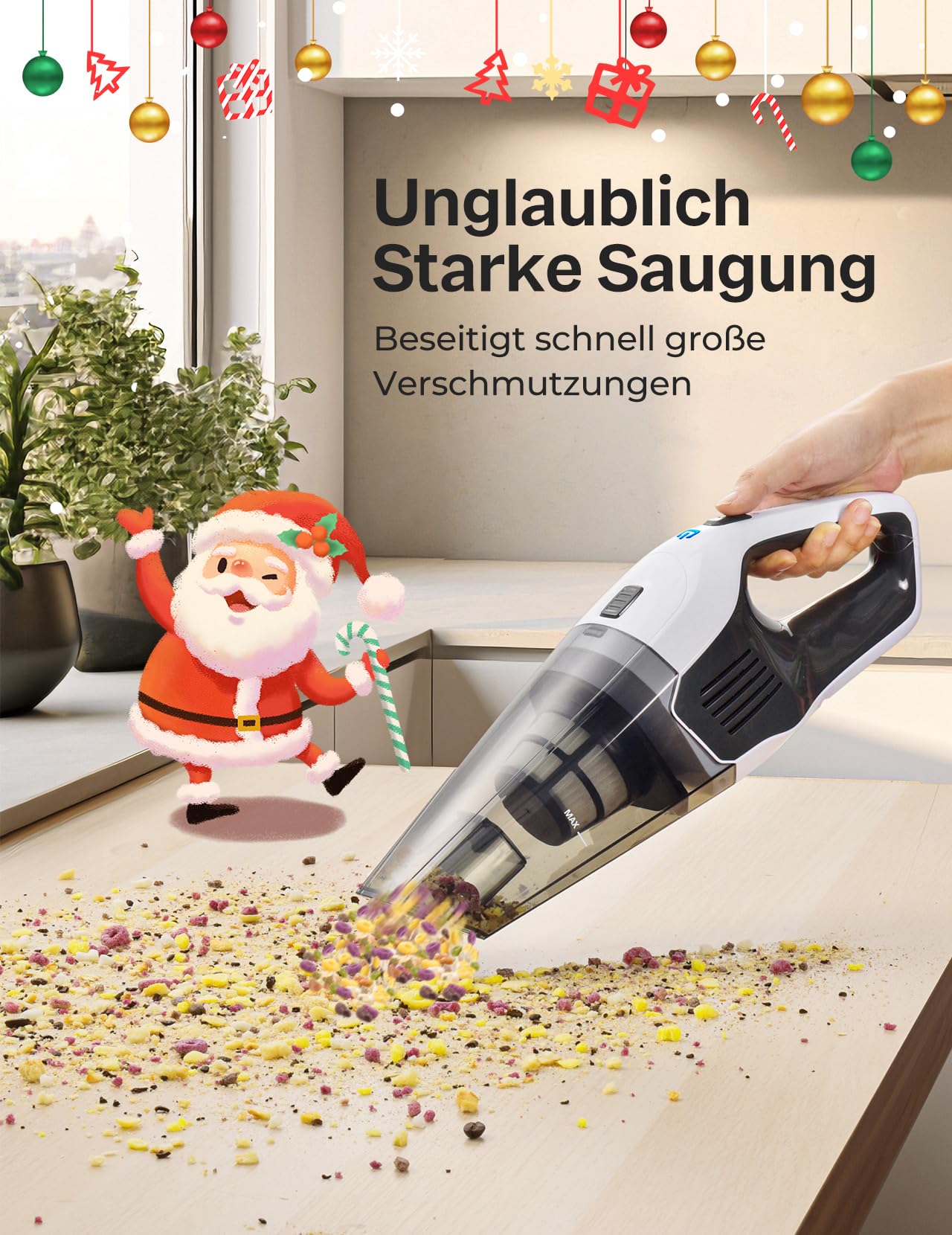 Portutif Handstaubsauger Akku, Starke Saugkraft, Tragbarer Handstaubsauger Kabellos, mit Waschbar HEPA-Filter, 25–30 Minuten Langer Laufzeit, Leicht, für Zuhause und Auto, Teppich, Treppen,Tierhaare