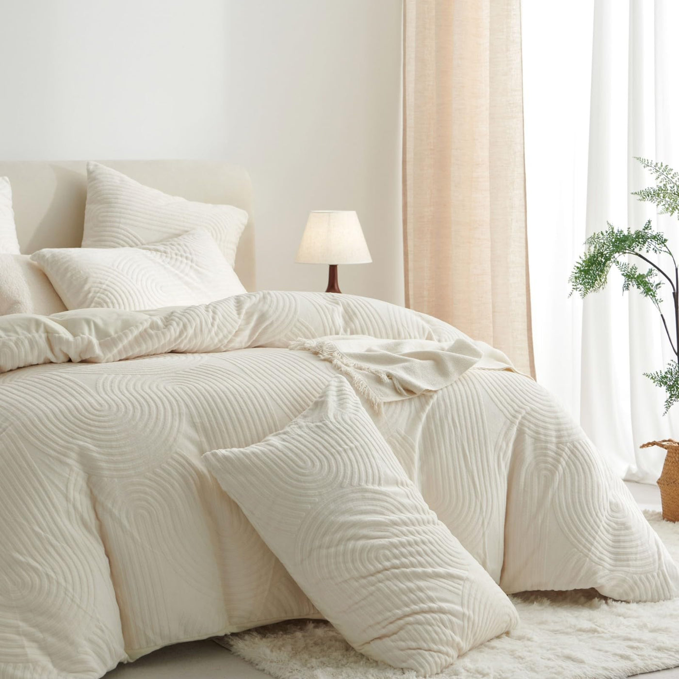 Tospass Plüsch Bettwäsche 220x240cm Beige Jacquard Flanell Samt Biber Bettbezug Warme Cashmere Touch Flauschig Deckenbezug Coral Fleece Winterbettwäsche mit Reißverschluss und 2 Kissenbezug 80x80cm