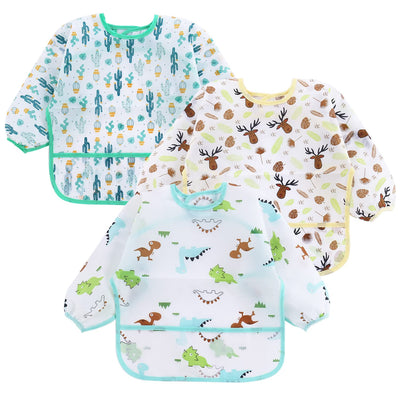 PandaEar 3 Pack Baby Lätzchen mit Ärmeln | Abwaschbar Ärmellätzchen Baby | Ganzkörper Lätzchen Baby | Wasserdicht Babylätzchen Latz mit Ärmel für Baby Kleinkinder 6-24 Monate (Nur Handwäsche)