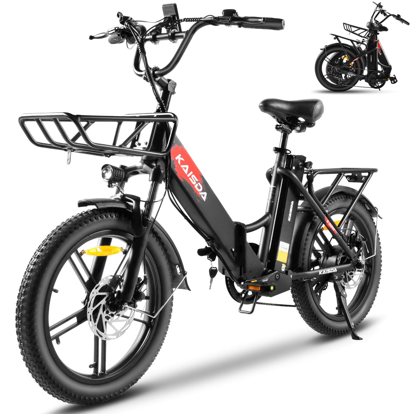 KAISDA E Bike Klapprad 20 Zoll Elektrofahrrad mit 36V 20.8Ah Abnehmbarer Akku,E-Bike 250W Motor bis 100KM,3.0 All-Terrain Fat Tire,7-Gang,LCD-Display Fahrrad für Herren Damen