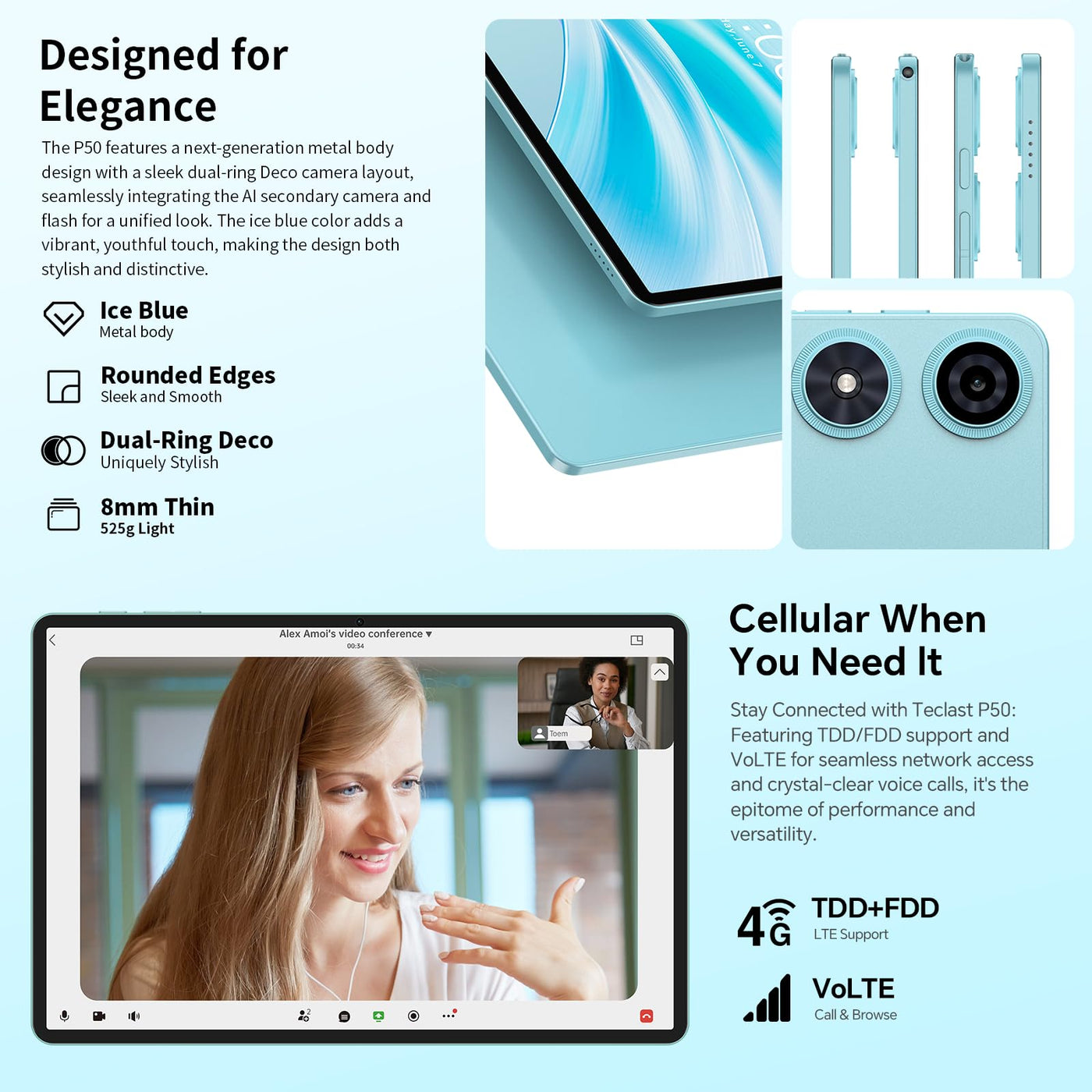 TECLAST P50 90Hz Tablet 11 Zoll Android 15 Tablett, 20GB RAM+128GB ROM(5TB TF), 4G LTE Dual SIM+5G WLAN, 2GHz Octa-Core CPU, Widevine L1/7000mAh/GPS/8MP/GMS/3.5MM Jack, Tablet Mit Stift + Hülle [2025]
