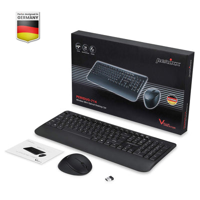 Perixx PERIDUO-714, Kabelloses Standard Vollformat Tastatur mit Nummernblock und Maus Desktop Set, 2,4 GHz Funkverbindung, Schwarz, DE QWERTZ