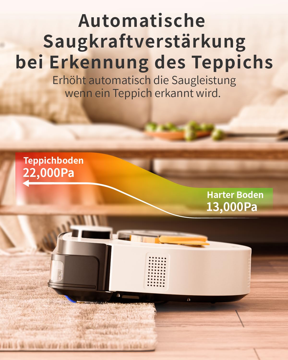 UBPET Saugroboter für Tierhaare auf Teppichen, Staubsauger Roboter ohne Wischfunktion,22000 Pa Saugkraft, LiDAR-Navigation, WiFi/App Steuerung, D-Form Design, Anti-Haarverwirrung, Selbstaufladend, V10