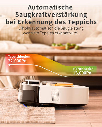 UBPET Saugroboter für Tierhaare auf Teppichen, Staubsauger Roboter ohne Wischfunktion,22000 Pa Saugkraft, LiDAR-Navigation, WiFi/App Steuerung, D-Form Design, Anti-Haarverwirrung, Selbstaufladend, V10