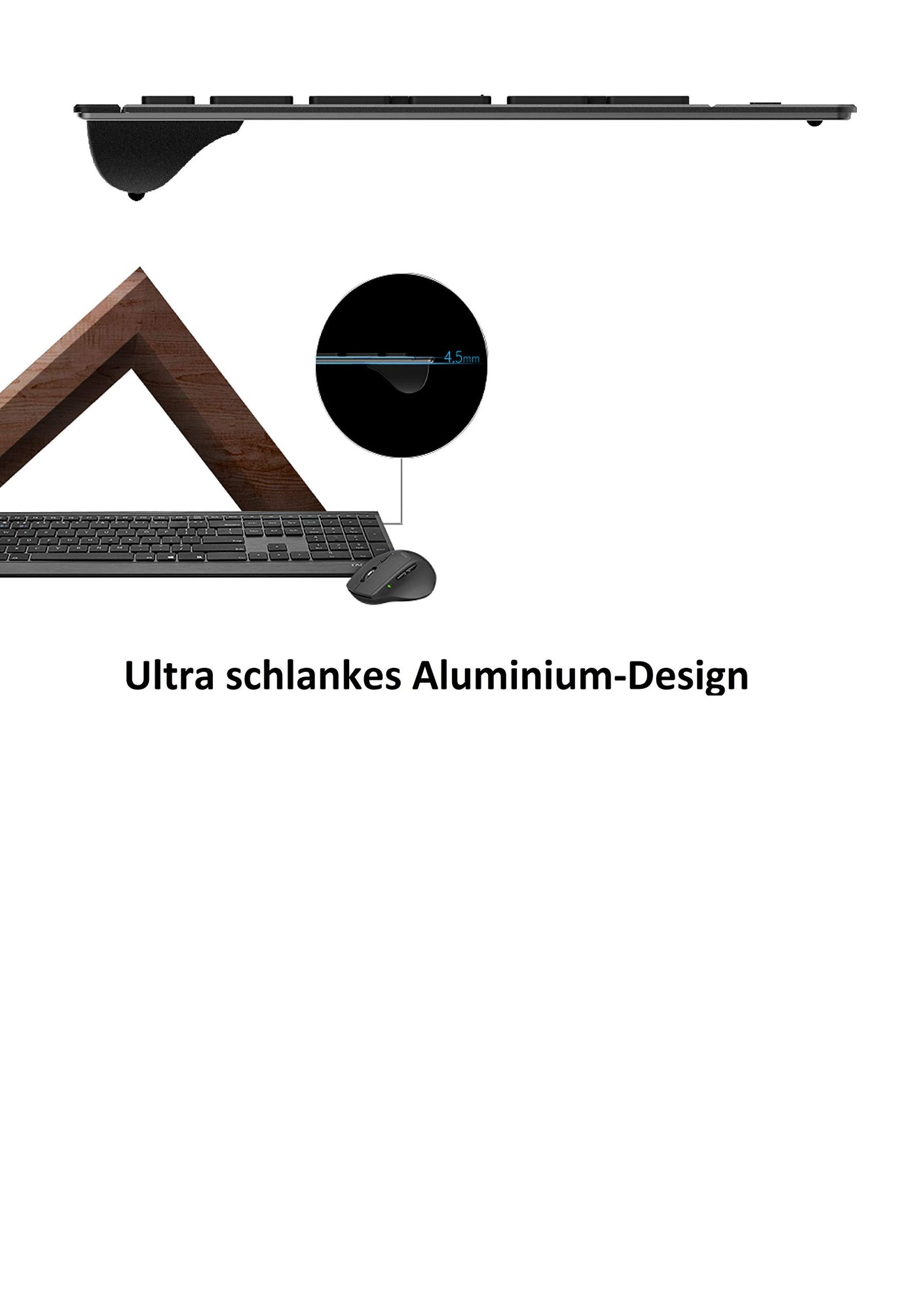 Rapoo 9500M kabelloses Tastatur-Maus Set Wireless Deskset 1600 DPI Sensor 12 Monate Batterielaufzeit flaches Aluminium Design DE-Layout QWERTZ PC & Mac - schwarz