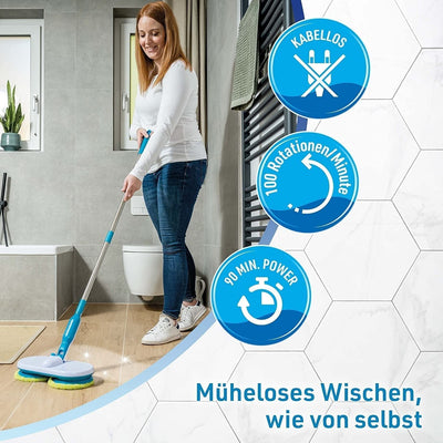 Hurricane Floating Mop elektrischer Bodenwischer – Akku Wischer zum mühelosen Wischen, Schrubben und Polieren – Ultra Leichter Wischmopp mit verschiedenen Mikrofaser-Pads