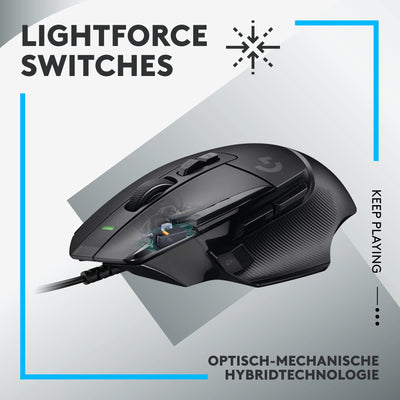 Logitech G502 X Kabelgebundene Gaming-Maus - LIGHTFORCE Hybrid optisch-mechanische Primärschalter, HERO 25K Gaming-Sensor, Kompatibel PC - macOS/Windows - Schwarz