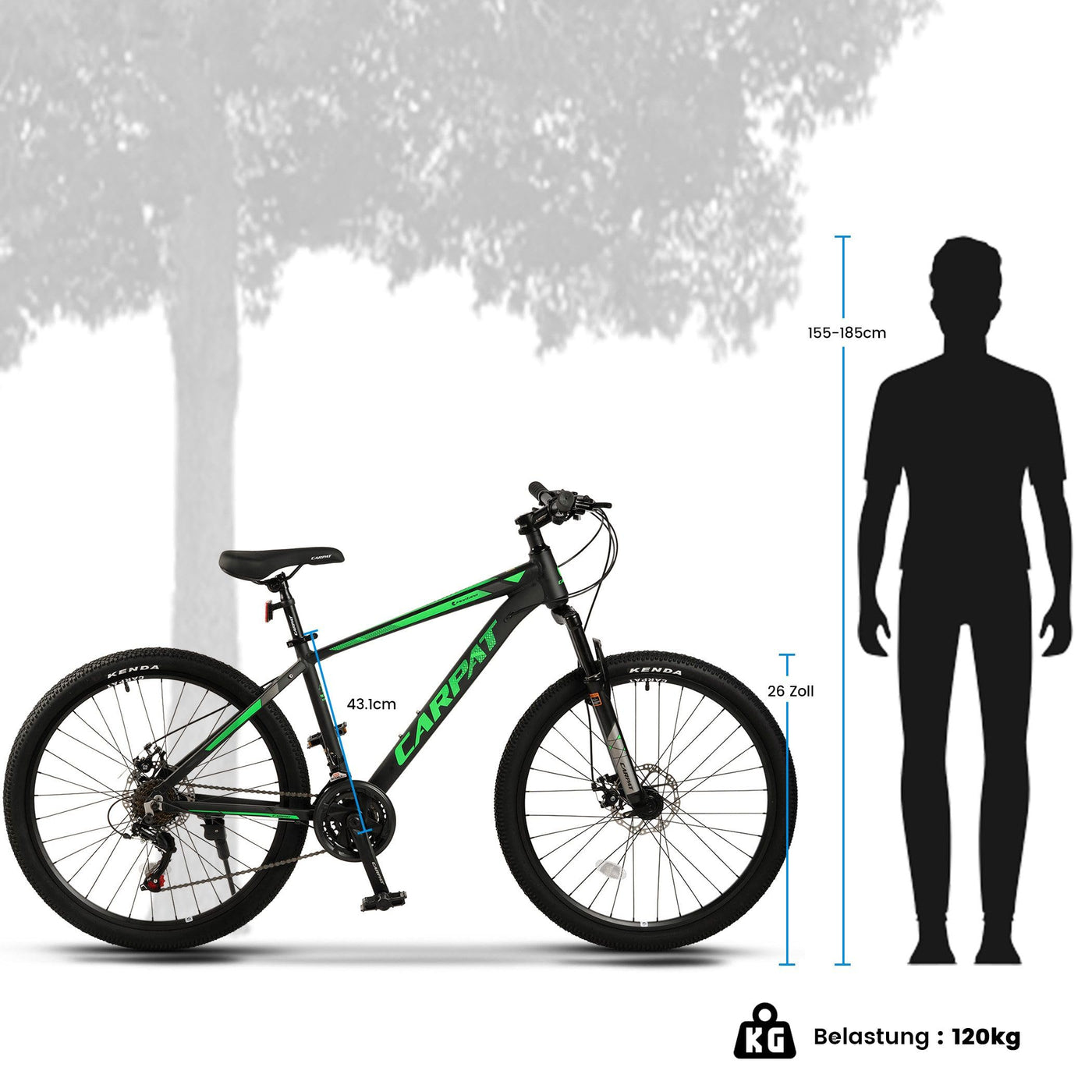 CARPAT SPORT 26 29 Zoll Mountainbike für Jungen, Mädchen, Damen und Herren, Scheibenbremse, 21 Gang-Schaltung, Aluminium Rahmen, Hardtail Fahrrad Jugendfahrrad MTB