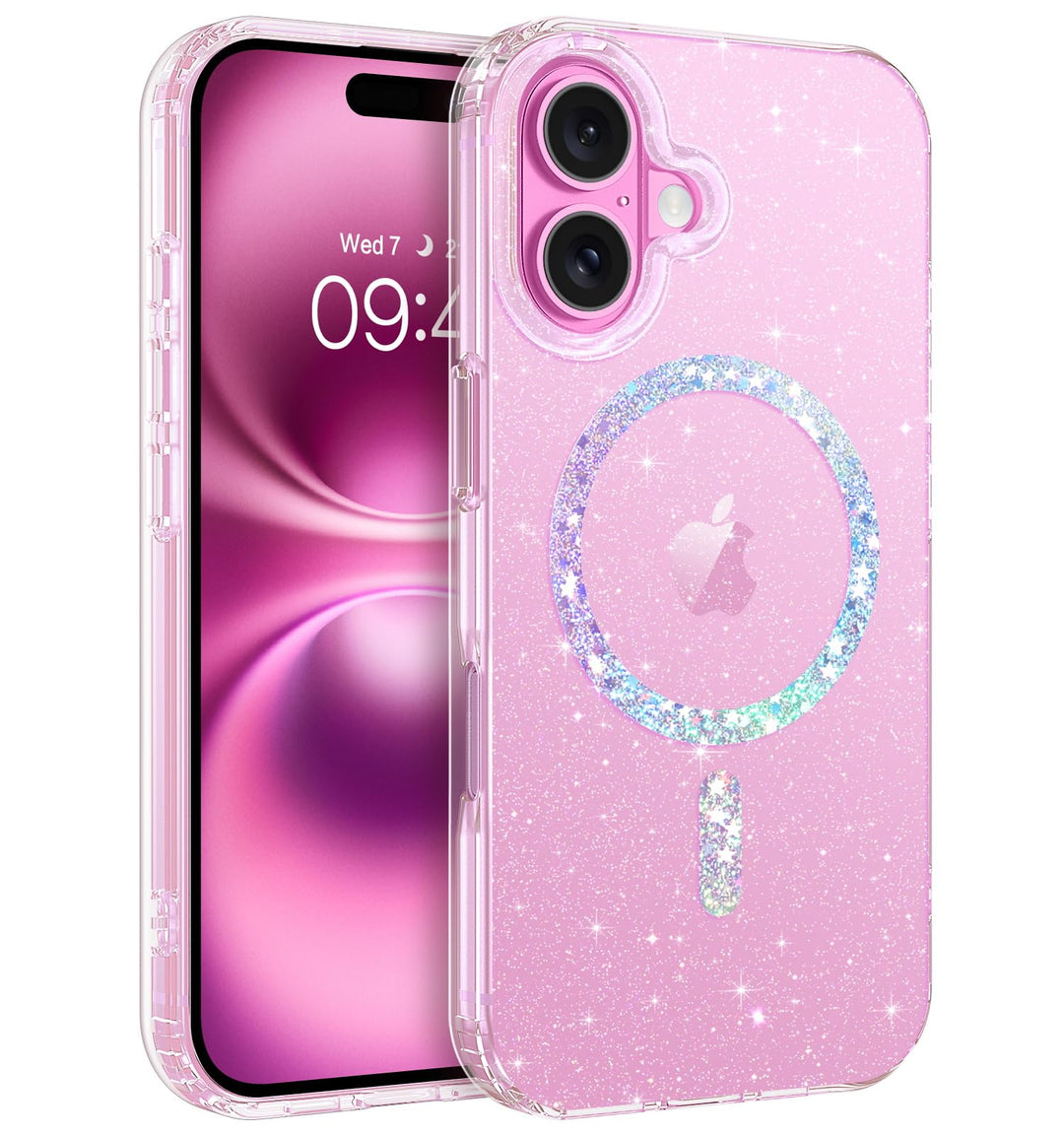 Glitzer-Hülle Für IPhone 16 Pro 6,3 Zoll – Stoßfestes Bling-Design In Pink Für Frauen & Mädchen