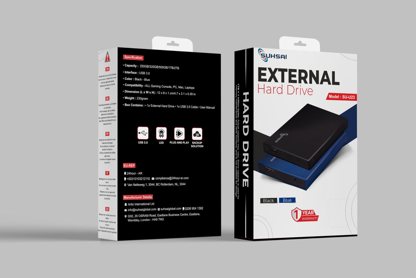 SUHSAI 500 GB tragbare Externe Festplatte, Pocket Backup HDD, 2,5 Zoll Externe Datenspeicher-Festplatte, USB 3.0-Festplatte, kompatibel für Gaming-PC, Mac, Laptop, Xbox, Xbox One – Schwarz