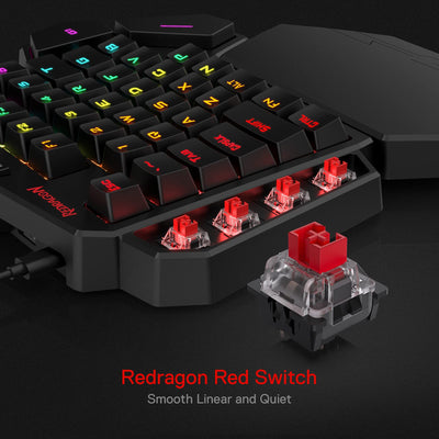 Redragon K585 DITI Einhand RGB Mechanische Gaming-Tastatur, Rote Schalter, Typ-C Professionelle Gaming-Tastatur mit 7 Integrierten Makrotasten, Abnehmbare Handgelenkstütze, 42 Tasten