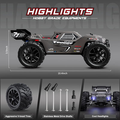 HAIBOXING Ferngesteuertes Auto, 1:18 RC Cars 36 km/h Hobby RC Auto mit Lights, 2,4 GHz Wasserdichter 4WD Off-Road Outdoor Indoor Fahrzeug, 2 Akku Lange Laufzeit (18868)