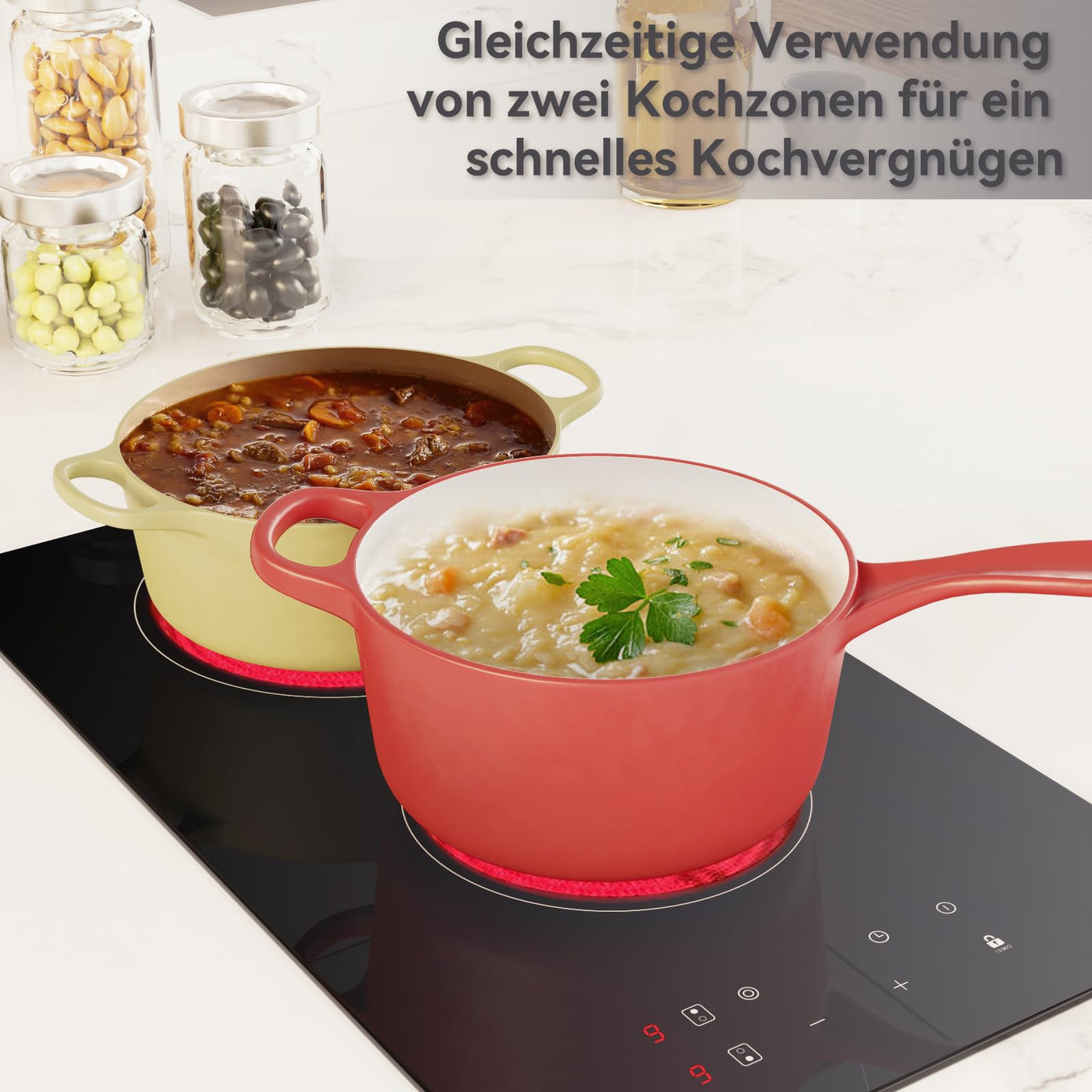 magicplux Glaskeramikkochfeld mit 2 kochfelder 29,5cm, 9 Heizstufen, Berührungssteuerung, Kindersicherung, Timer, Geeignet für alle Kochgeschirre, 3400W