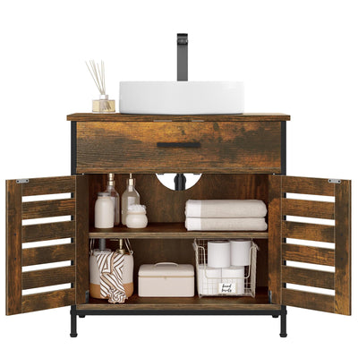 EUGAD Waschbeckenunterschrank, Badezimmer Unterschrank Waschbecken, Badezimmerschrank mit Schublade, 2 Türen, verstellbare Ablage, freistehend, 60x60x30 cm, Rustikles Braun